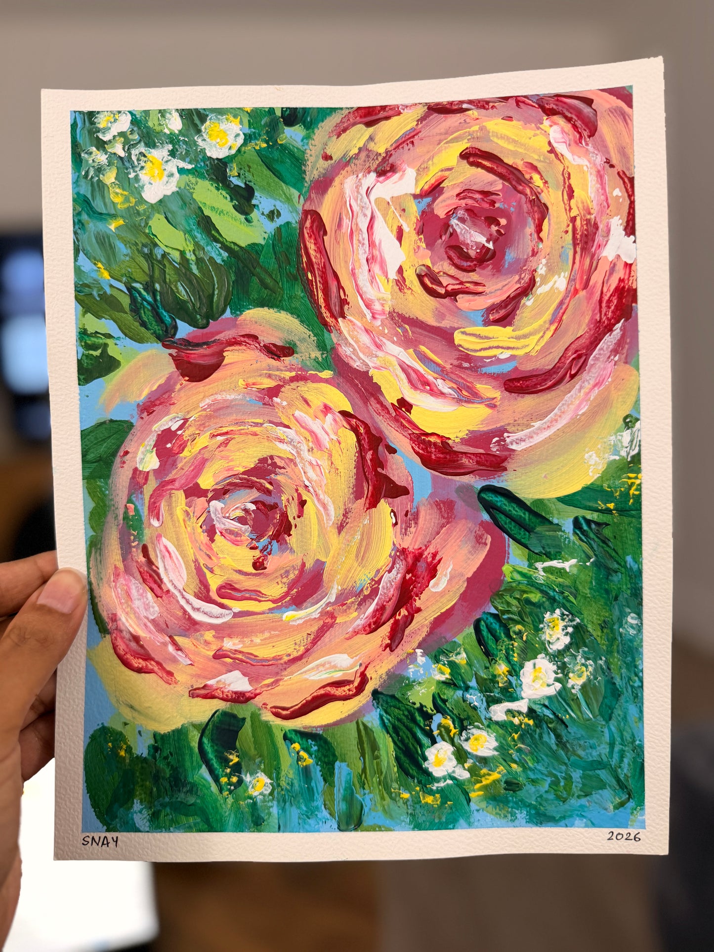 "Wild Roses 1" Original Acrylic Painting Study on Paper (8" × 10") | Art by Snay