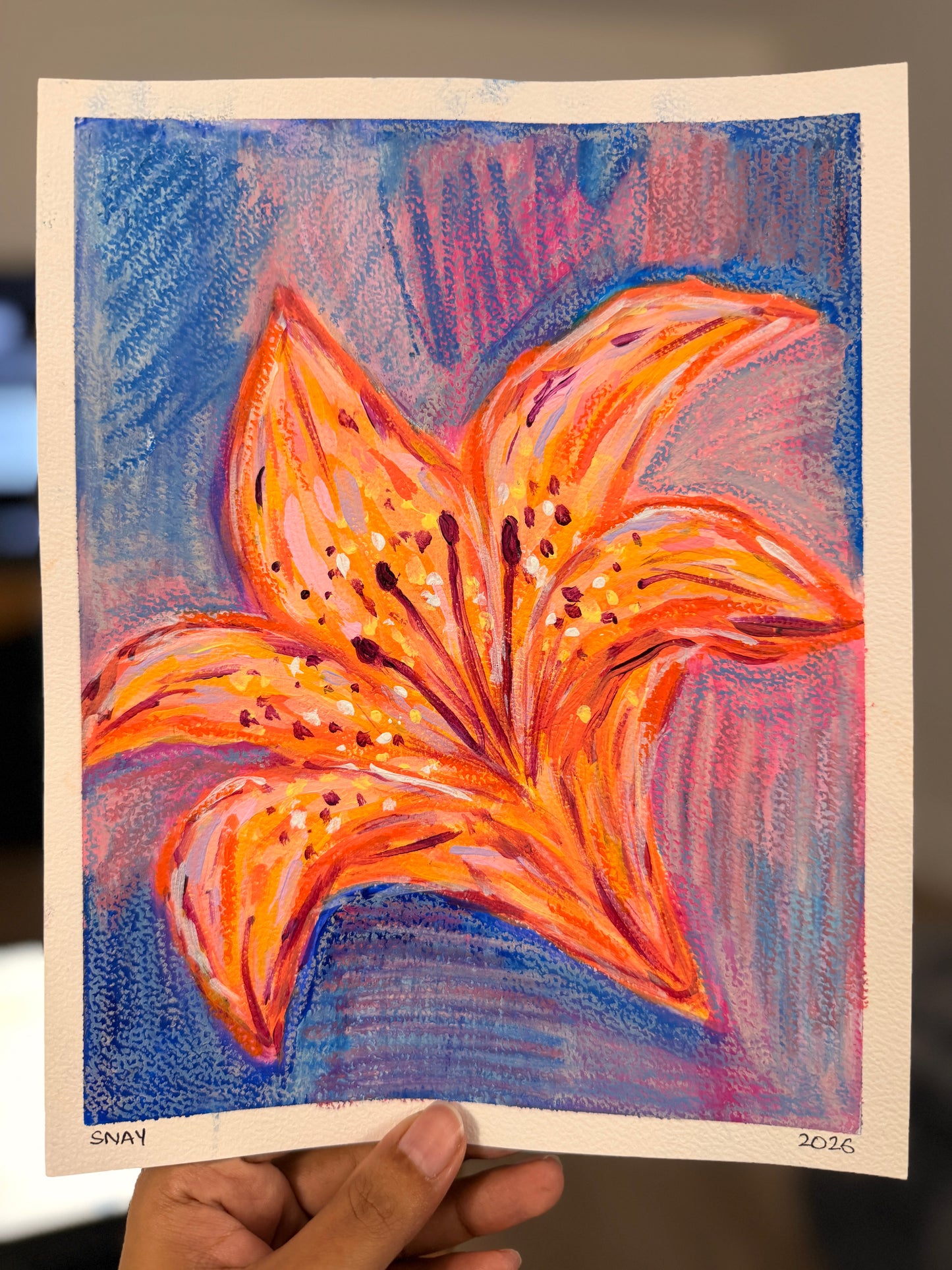 "Orange Lily" Original Acrylic Painting Study on Paper (8" × 10") | Art by Snay