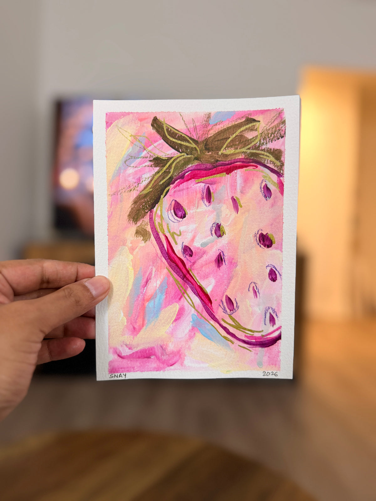 "Strawberry Fields 3" Original Acrylic Painting Study on Paper (5" × 7") | Art by Snay