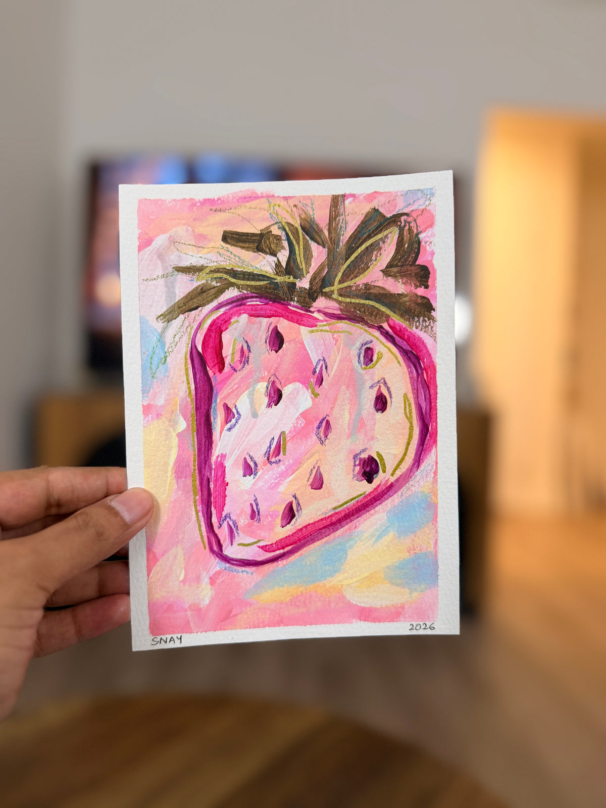 "Strawberry Fields 4" Original Acrylic Painting Study on Paper (5" × 7") | Art by Snay