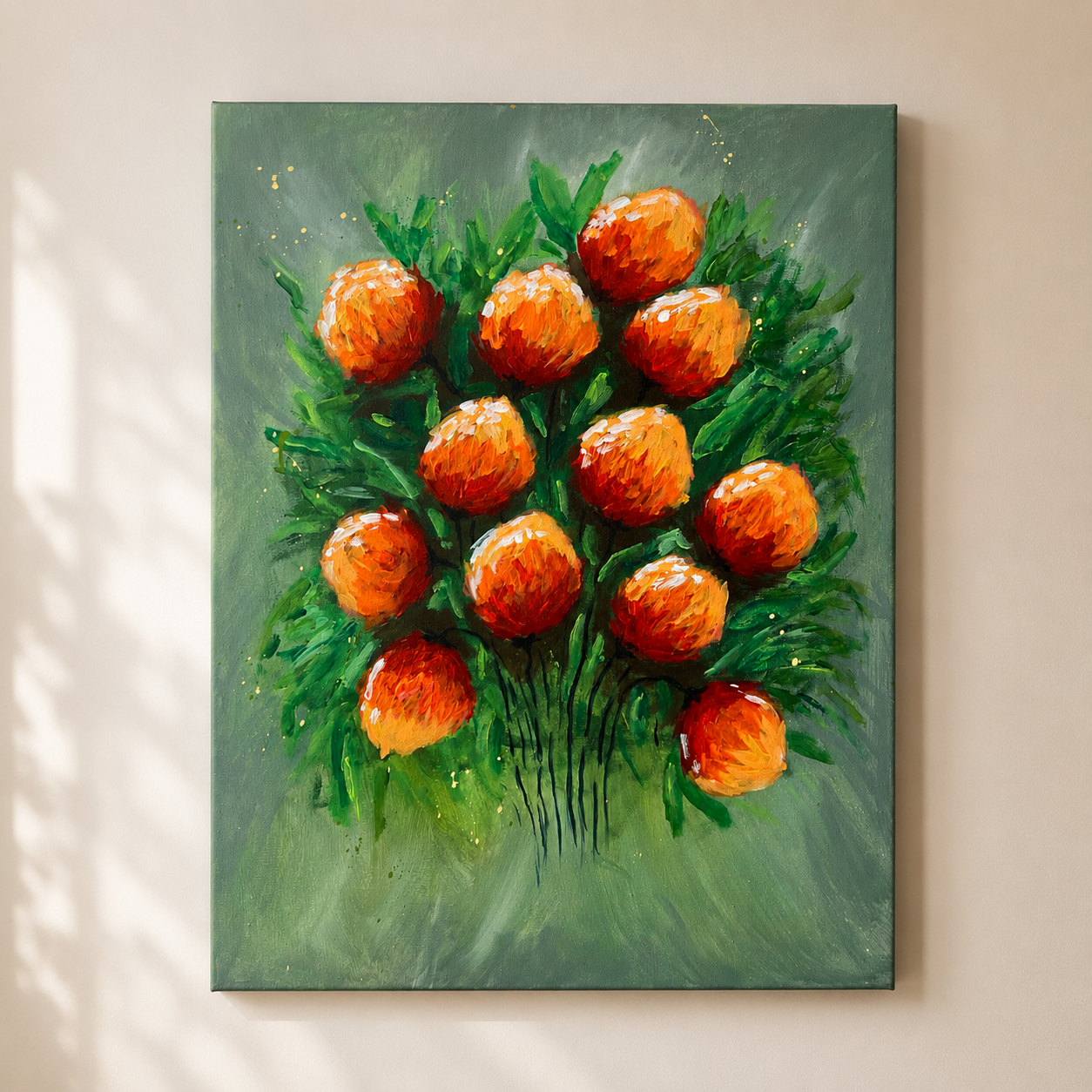 "The Orange Bouquet" - Original Abstract Acrylic Floral Painting – 18x24 | Art By Snay