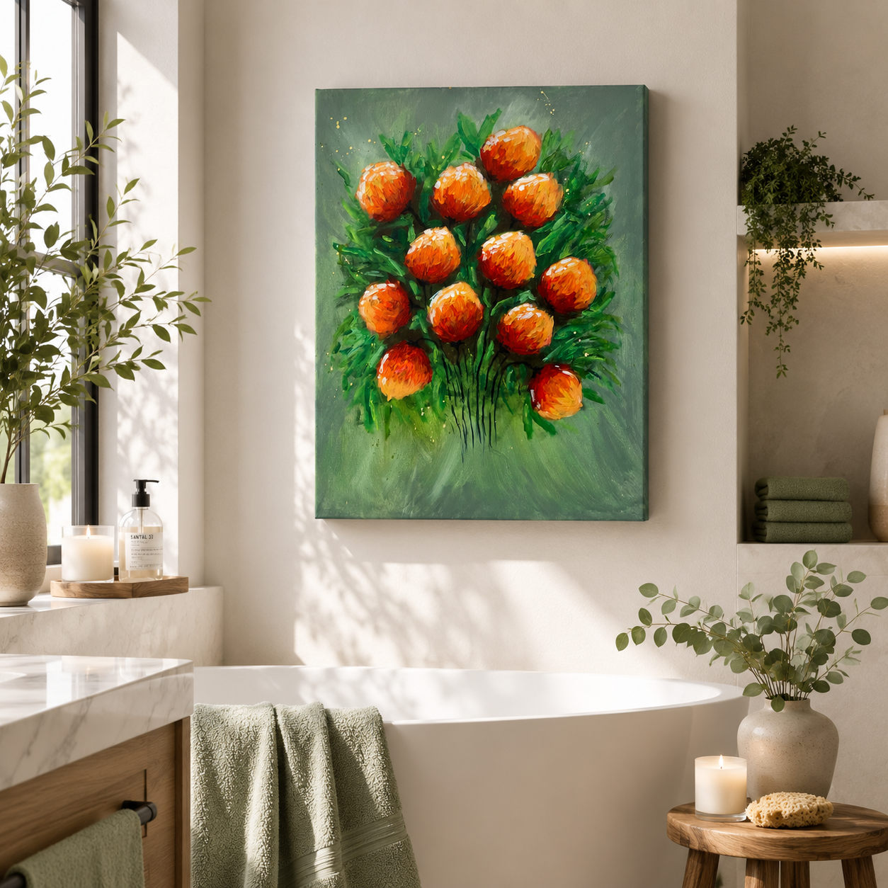 "The Orange Bouquet" - Original Abstract Acrylic Floral Painting – 18x24 | Art By Snay