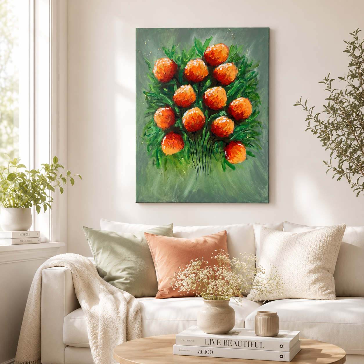 "The Orange Bouquet" - Original Abstract Acrylic Floral Painting – 18x24 | Art By Snay