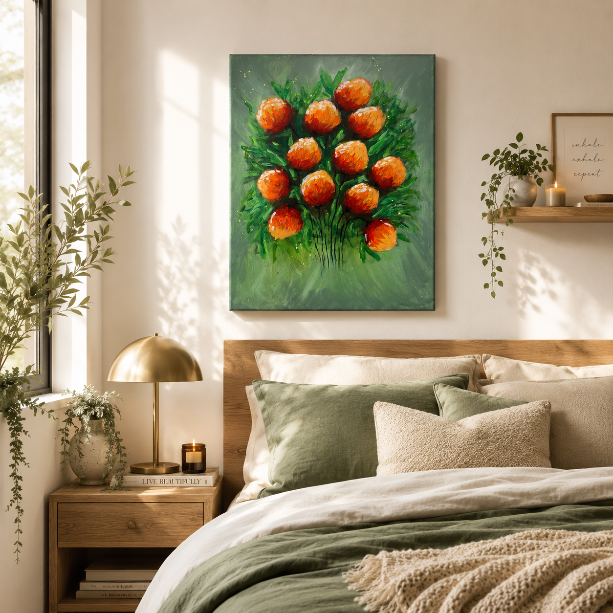 "The Orange Bouquet" - Original Abstract Acrylic Floral Painting – 18x24 | Art By Snay