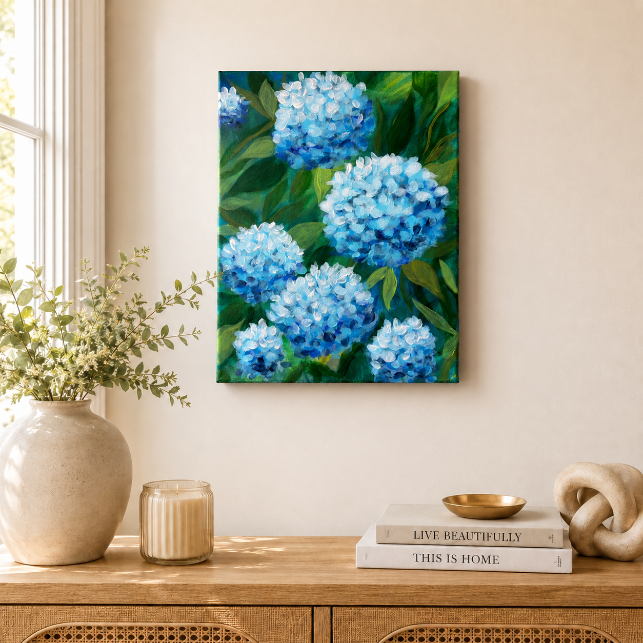 "The Garden I Remember" Original Hydrangeas Acrylic Floral Painting – 12x16 | Art By Snay
