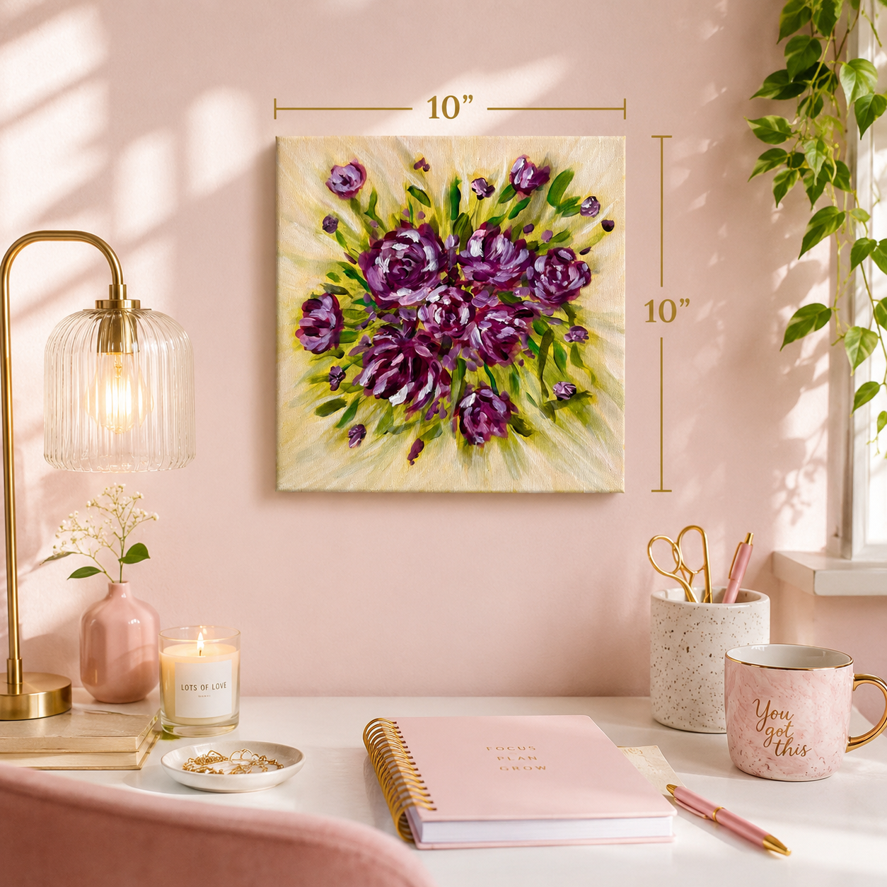 Original Floral Painting - 10x10 (Pink) - Art By Snay