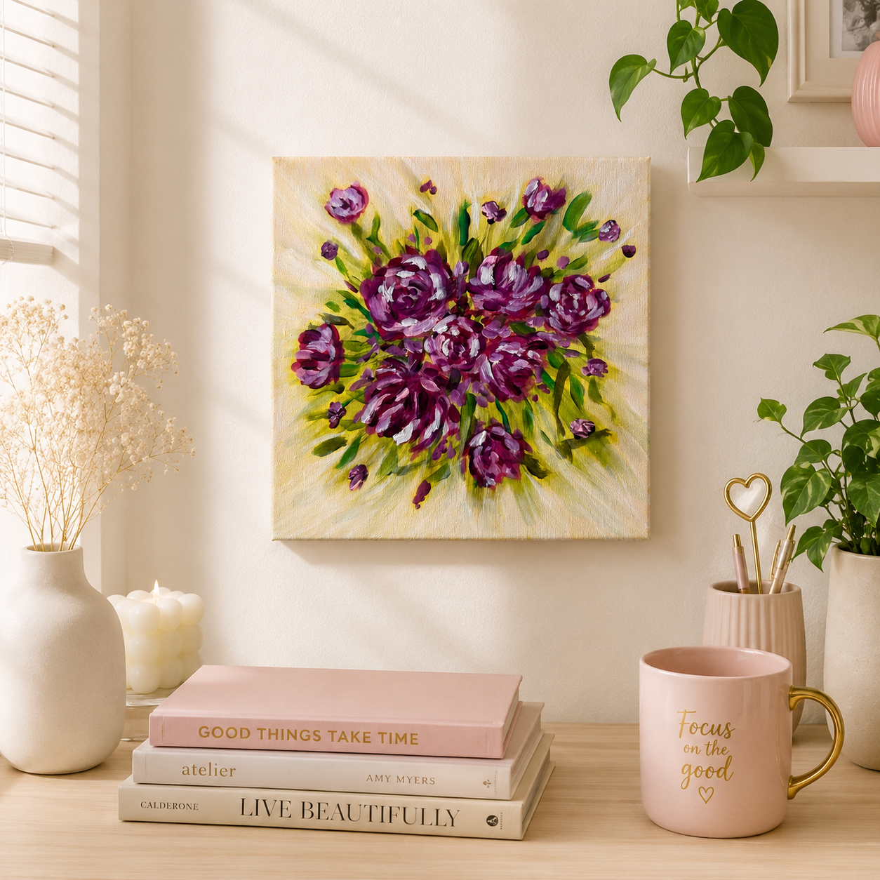 Original Floral Painting - 10x10 (Pink) - Art By Snay