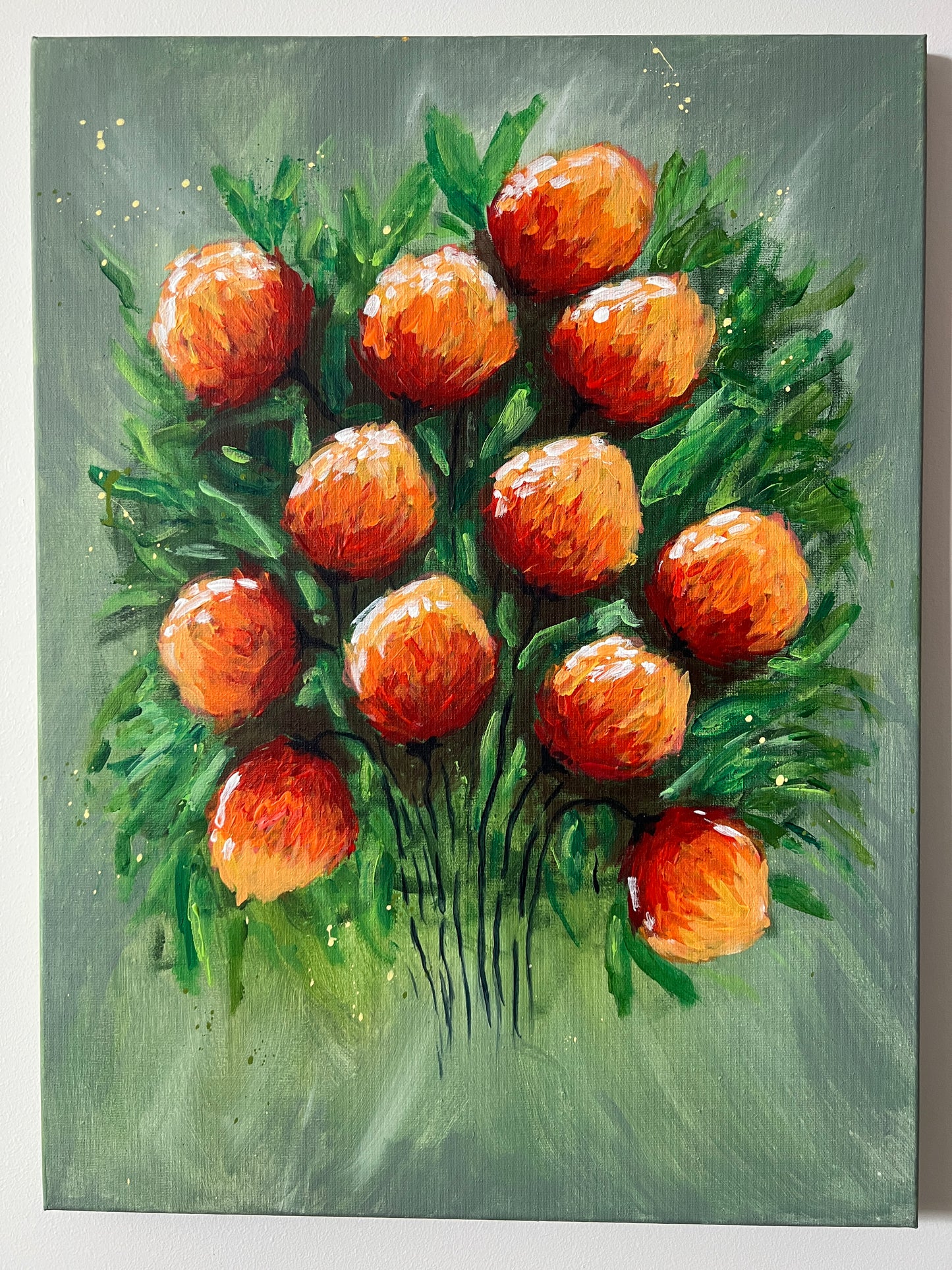 "The Orange Bouquet" - Original Abstract Acrylic Floral Painting – 18x24 | Art By Snay