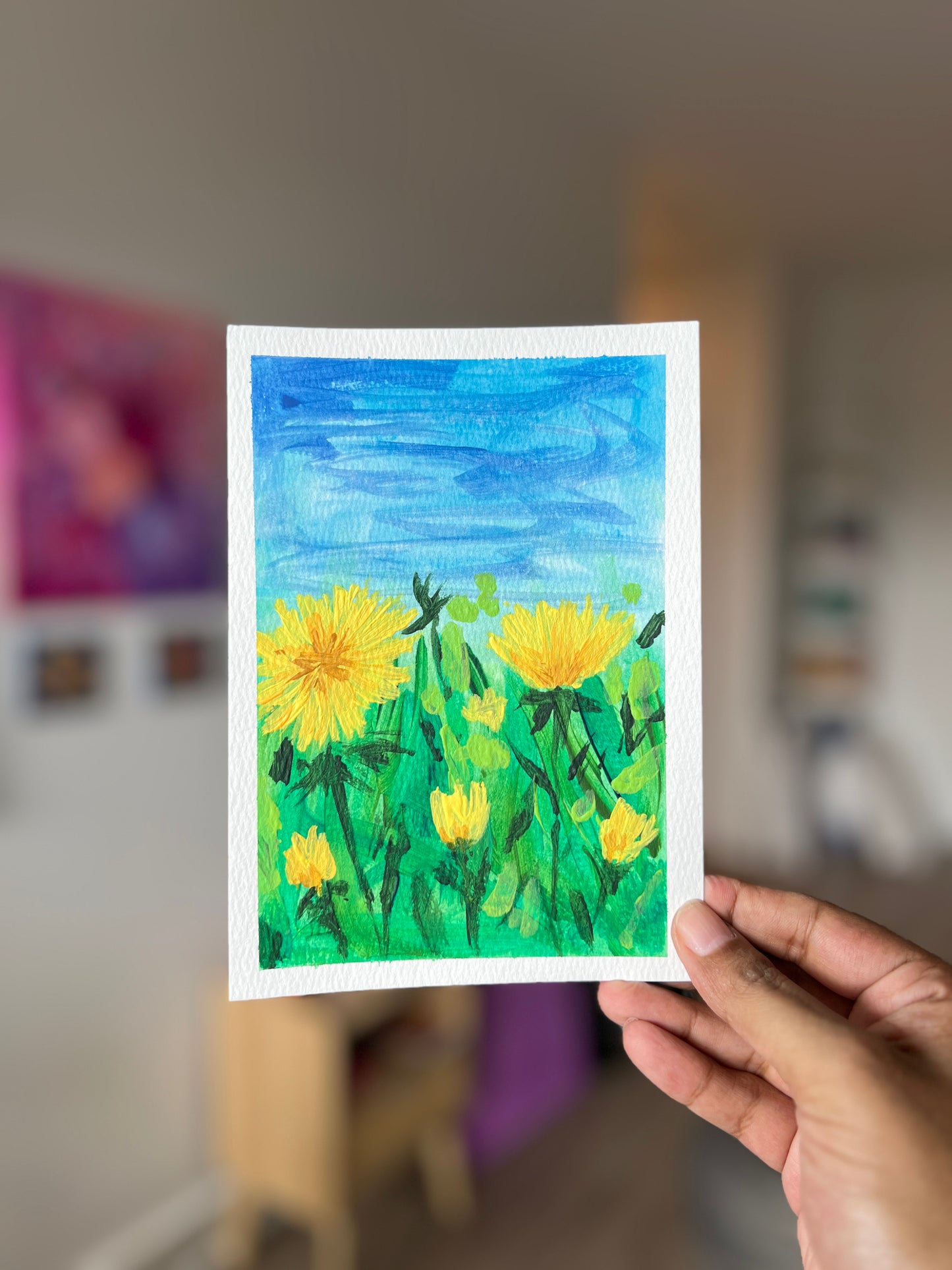 "Dandelions" Original Acrylic Painting Study on Paper (5" × 7") | Art by Snay