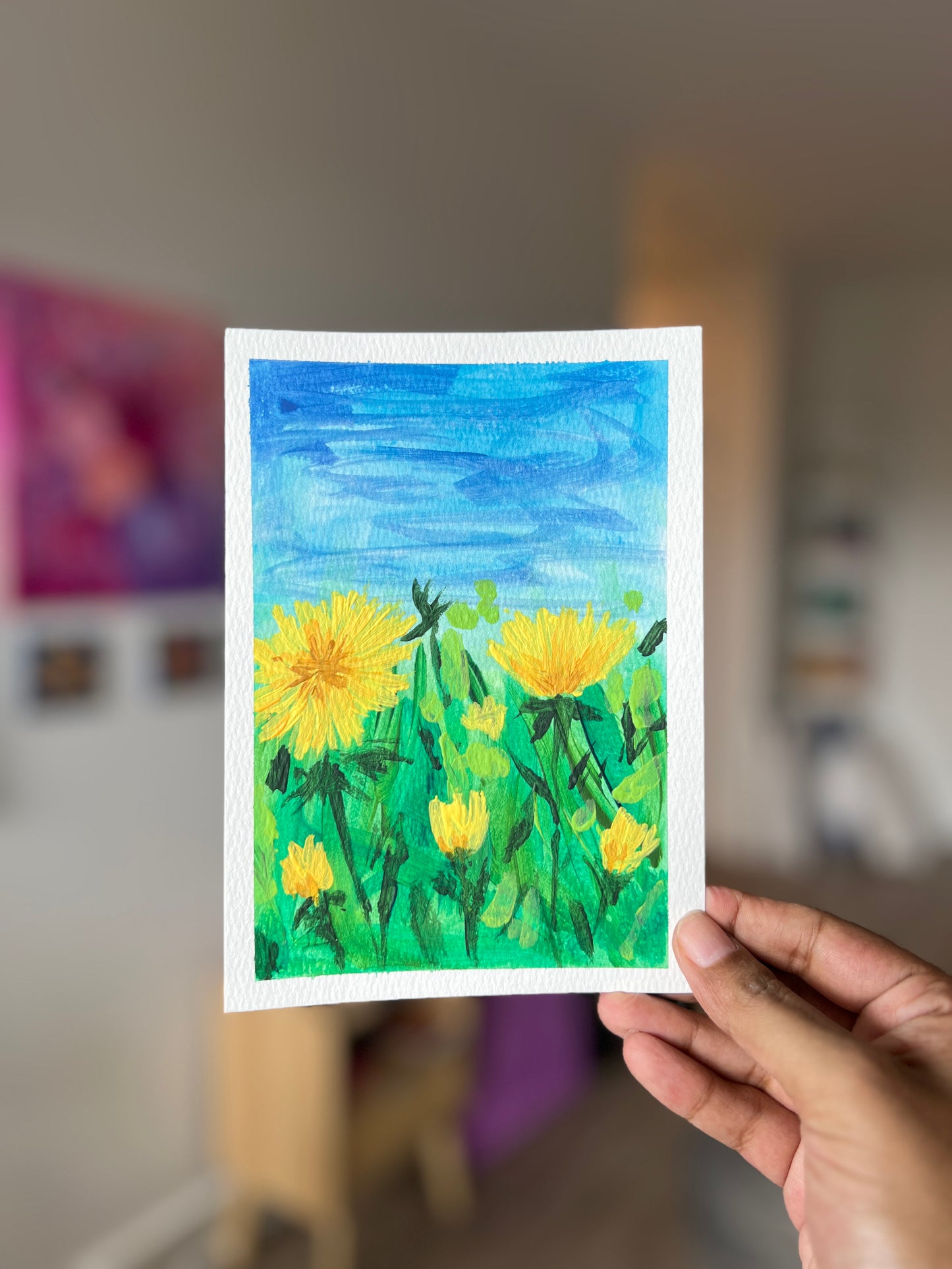 "Dandelions" Original Acrylic Painting Study on Paper (5" × 7") | Art by Snay