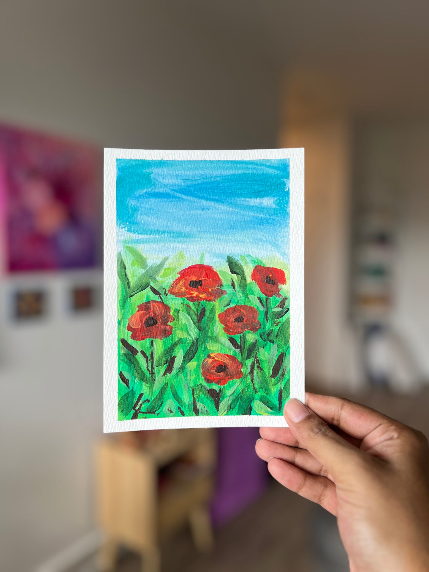 "Poppies" 1/2 Original Acrylic Painting Study on Paper (5" × 7") | Art by Snay