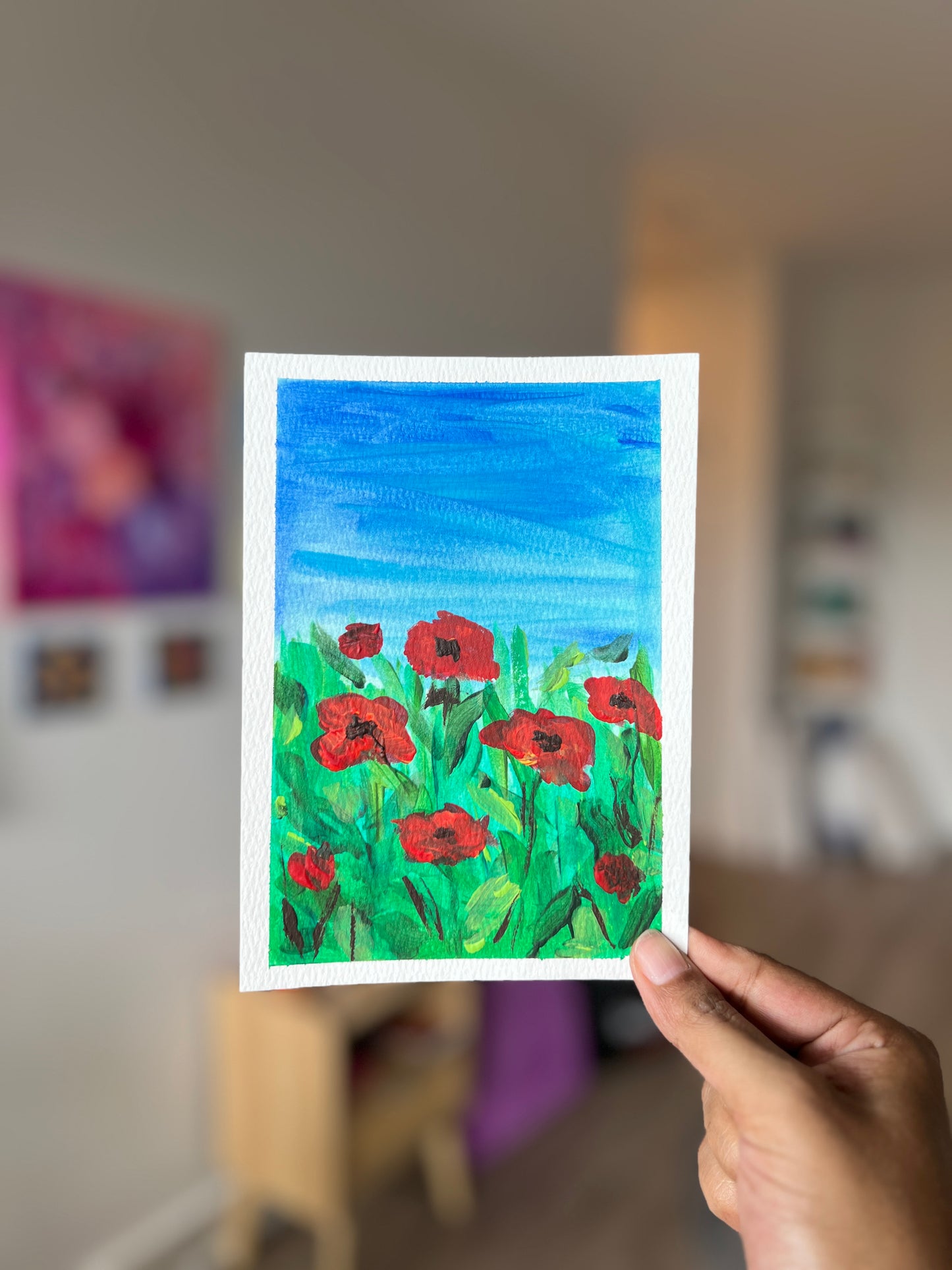 "Poppies" 2/2 Original Acrylic Painting Study on Paper (5" × 7") | Art by Snay