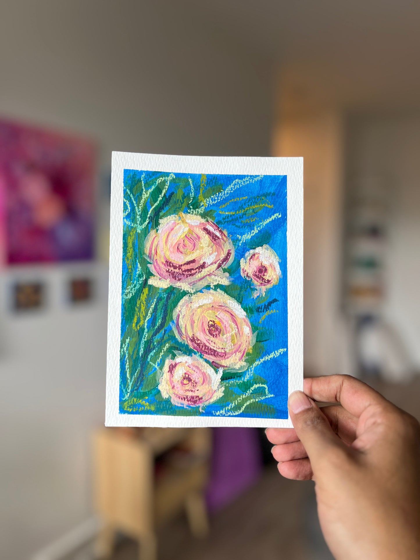 "Blush & Blue" Original Acrylic Painting Study on Paper (5" × 7") | Art by Snay
