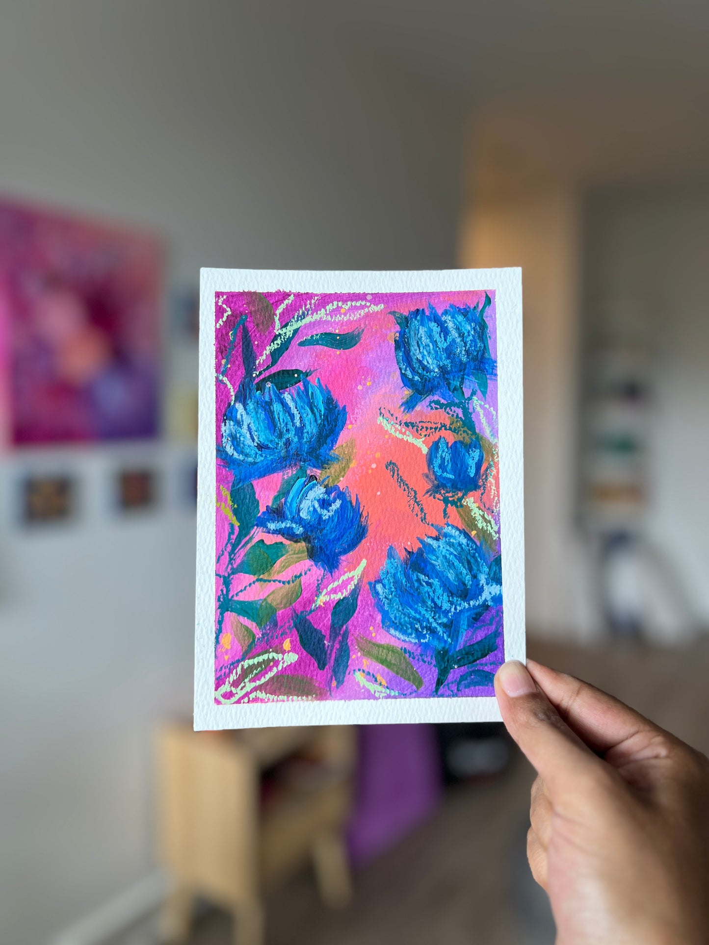 "Magic Blooms" Original Acrylic Painting Study on Paper (5" × 7") | Art by Snay