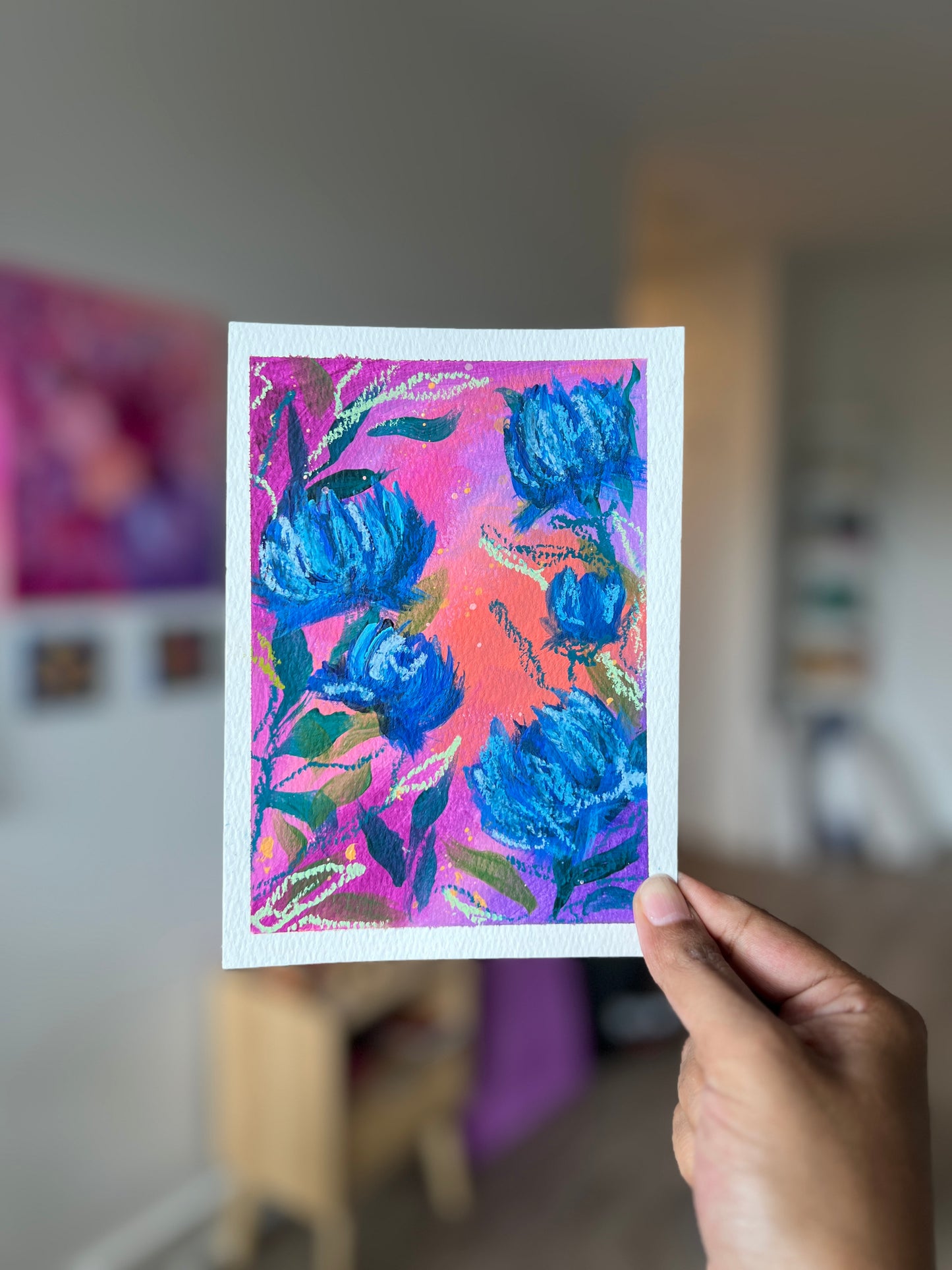 "Magic Blooms" Original Acrylic Painting Study on Paper (5" × 7") | Art by Snay