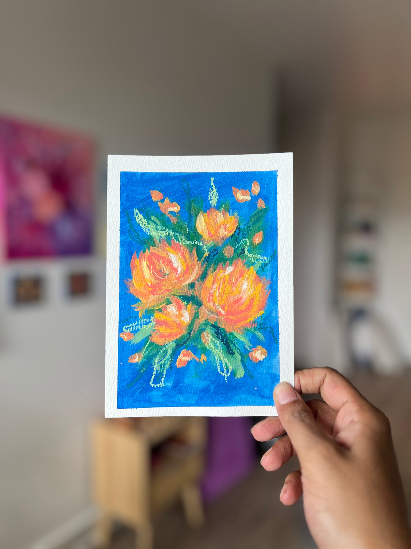 "Orange Blooms" Original Acrylic Painting Study on Paper (5" × 7") | Art by Snay