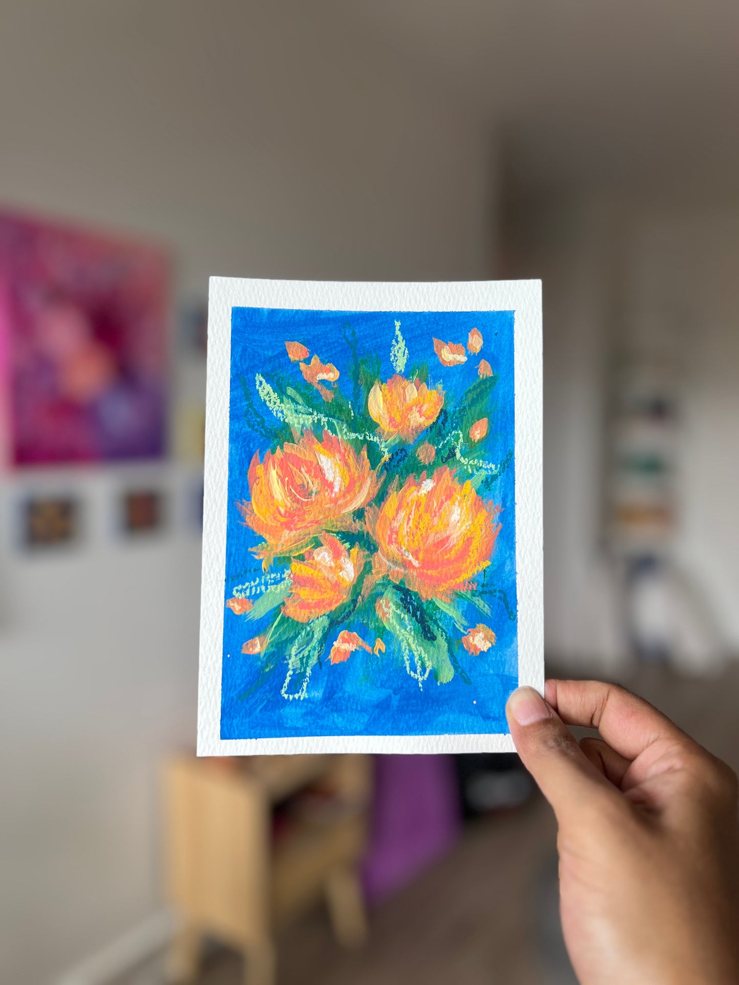 "Orange Blooms" Original Acrylic Painting Study on Paper (5" × 7") | Art by Snay