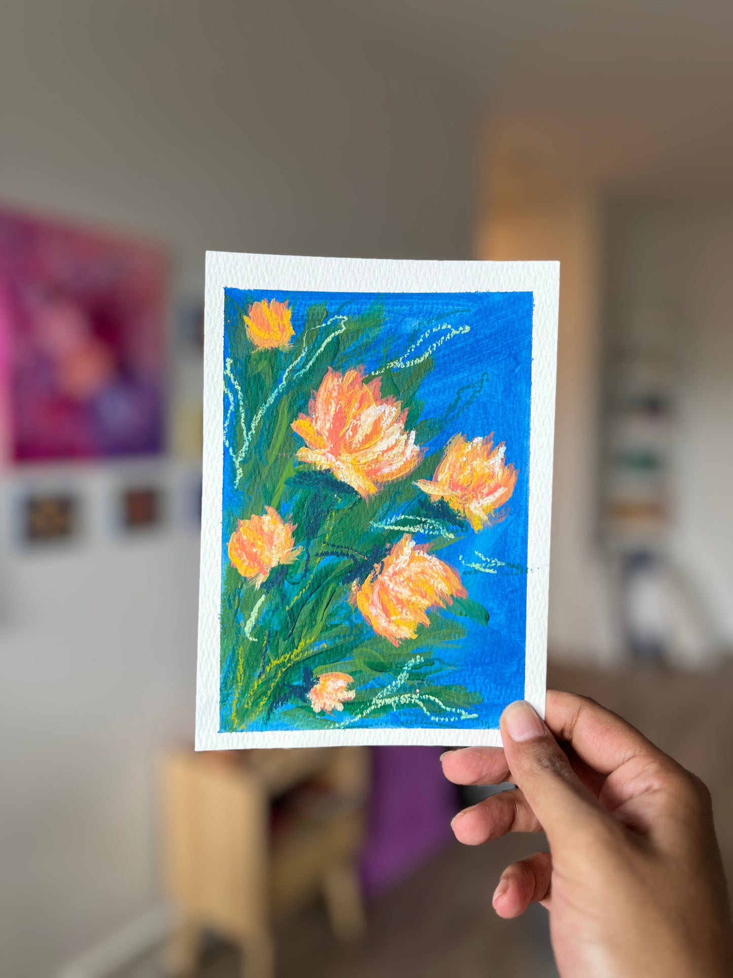 "Blue Garden" Original Acrylic Painting Study on Paper (5" × 7") | Art by Snay