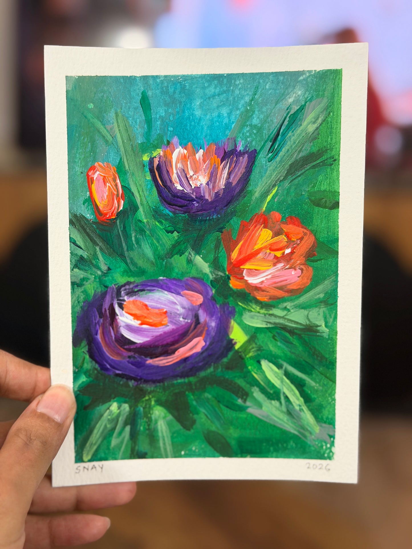 "Purple Blooms" 4/4 Original Acrylic Painting Study Paper (5" × 7") | Art by Snay