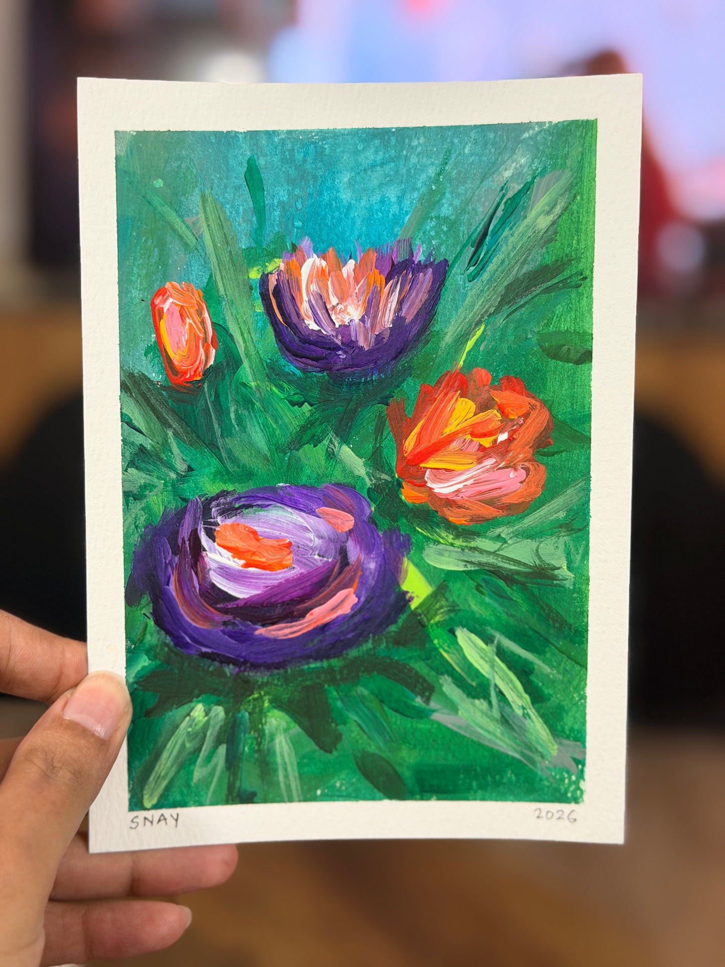 "Purple Blooms" 4/4 Original Acrylic Painting Study Paper (5" × 7") | Art by Snay