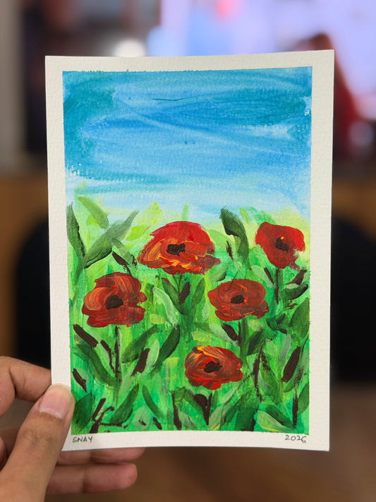 "Poppies" 1/2 Original Acrylic Painting Study on Paper (5" × 7") | Art by Snay