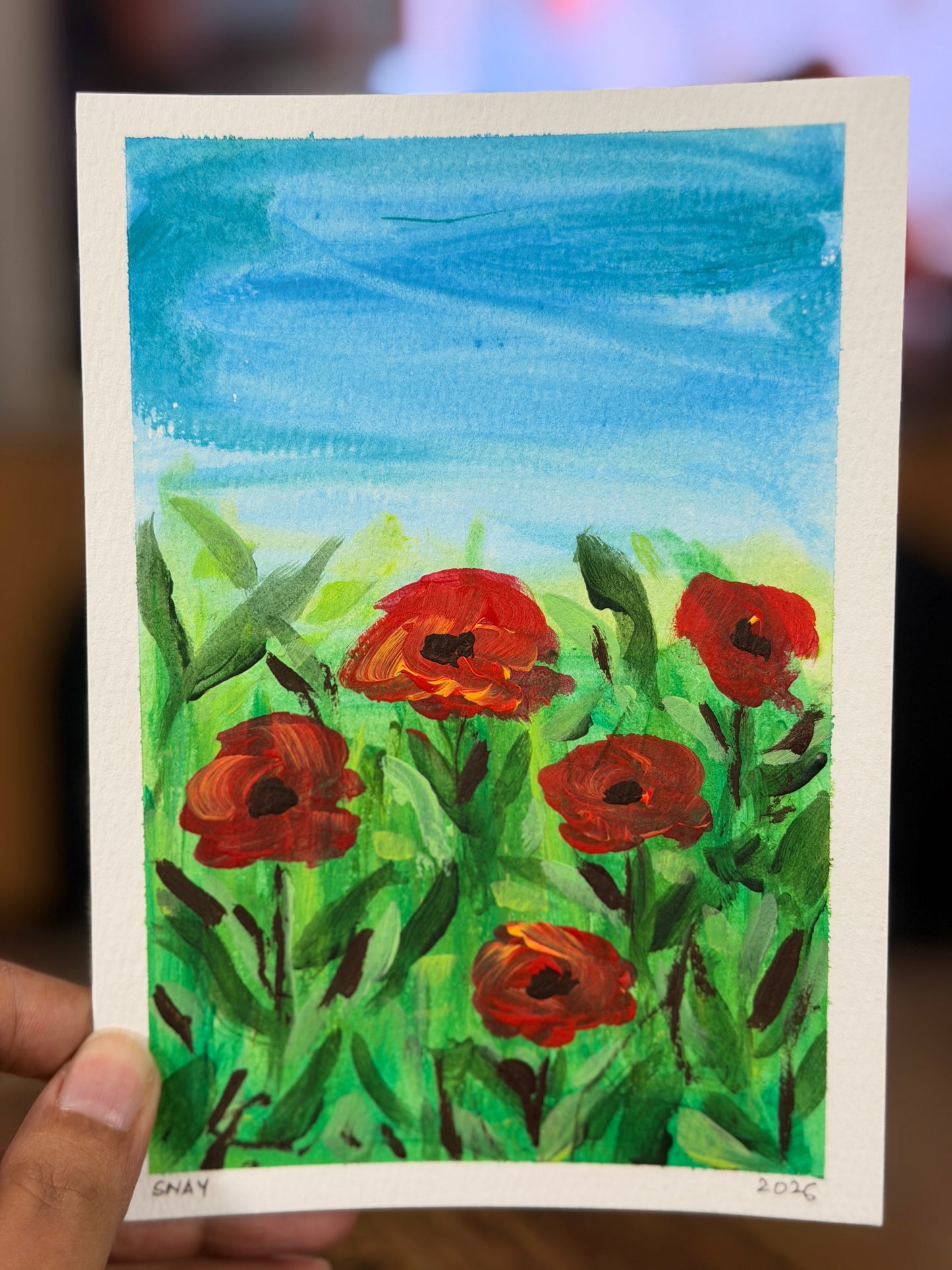 "Poppies" 1/2 Original Acrylic Painting Study on Paper (5" × 7") | Art by Snay