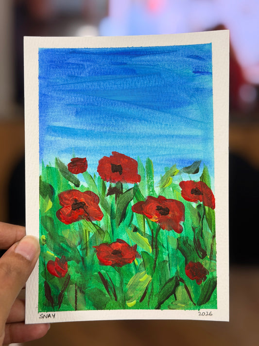 "Poppies" 2/2 Original Acrylic Painting Study on Paper (5" × 7") | Art by Snay
