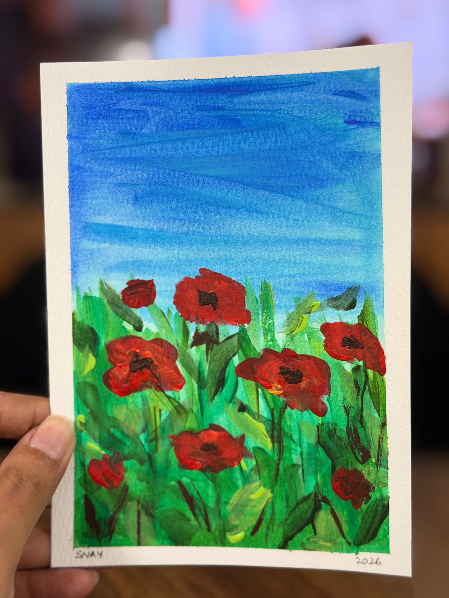 "Poppies" 2/2 Original Acrylic Painting Study on Paper (5" × 7") | Art by Snay