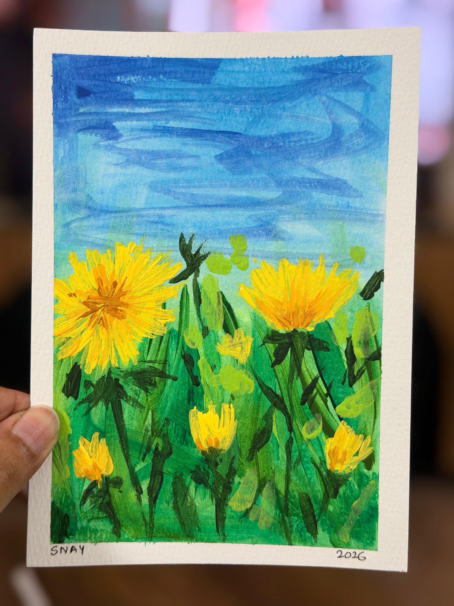 "Dandelions" Original Acrylic Painting Study on Paper (5" × 7") | Art by Snay