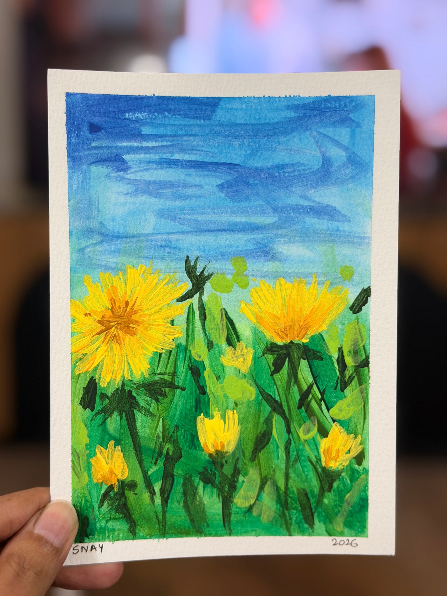 "Dandelions" Original Acrylic Painting Study on Paper (5" × 7") | Art by Snay