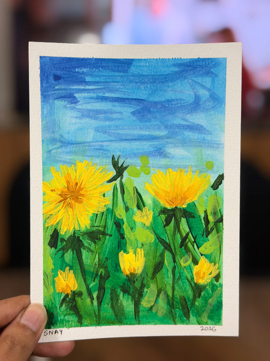 "Dandelions" Original Acrylic Painting Study on Paper (5" × 7") | Art by Snay