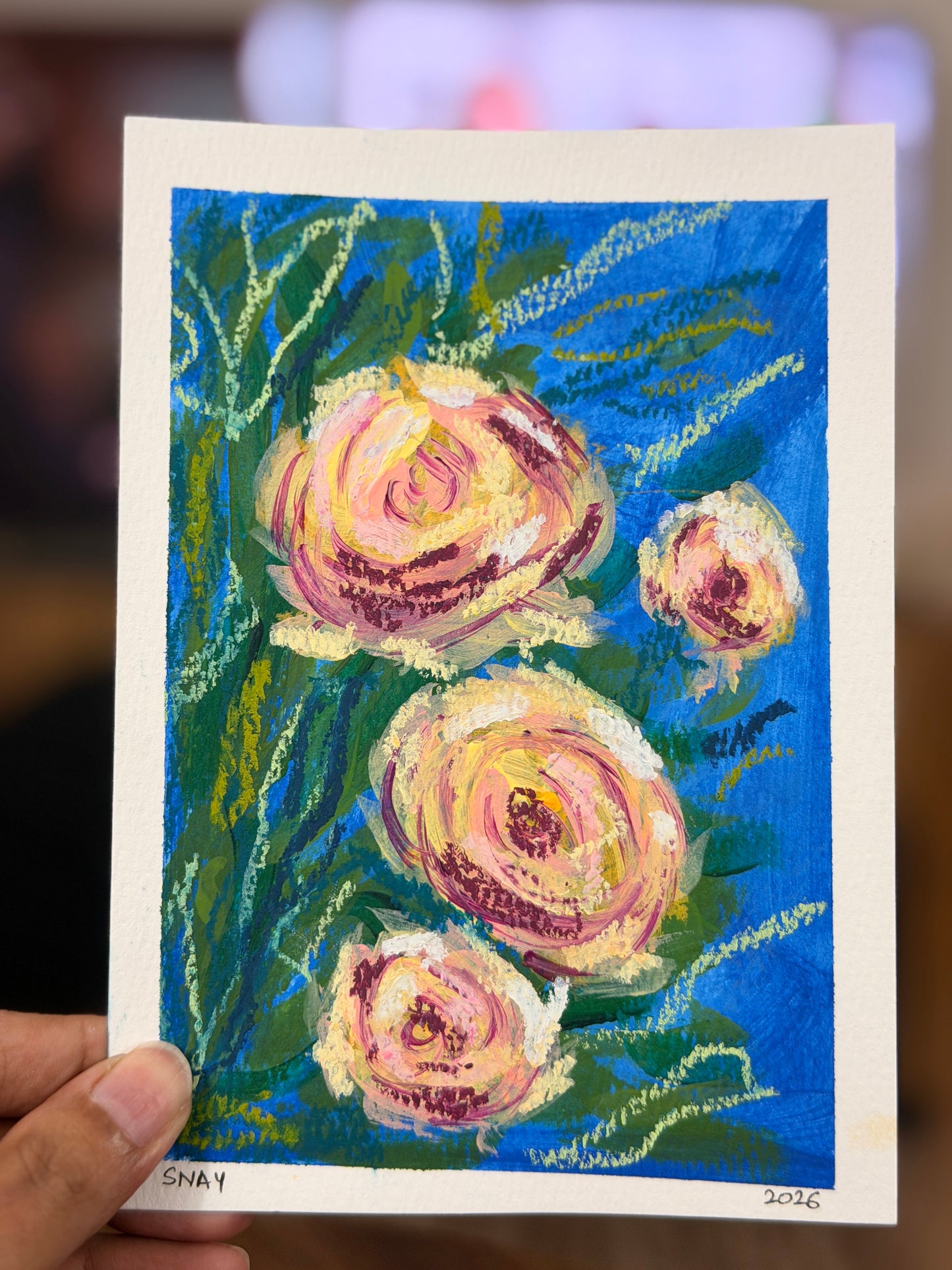"Blush & Blue" Original Acrylic Painting Study on Paper (5" × 7") | Art by Snay