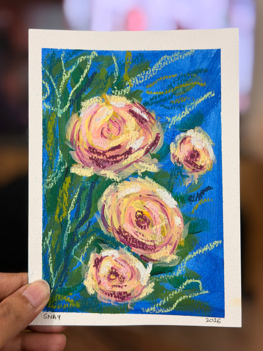 "Blush & Blue" Original Acrylic Painting Study on Paper (5" × 7") | Art by Snay