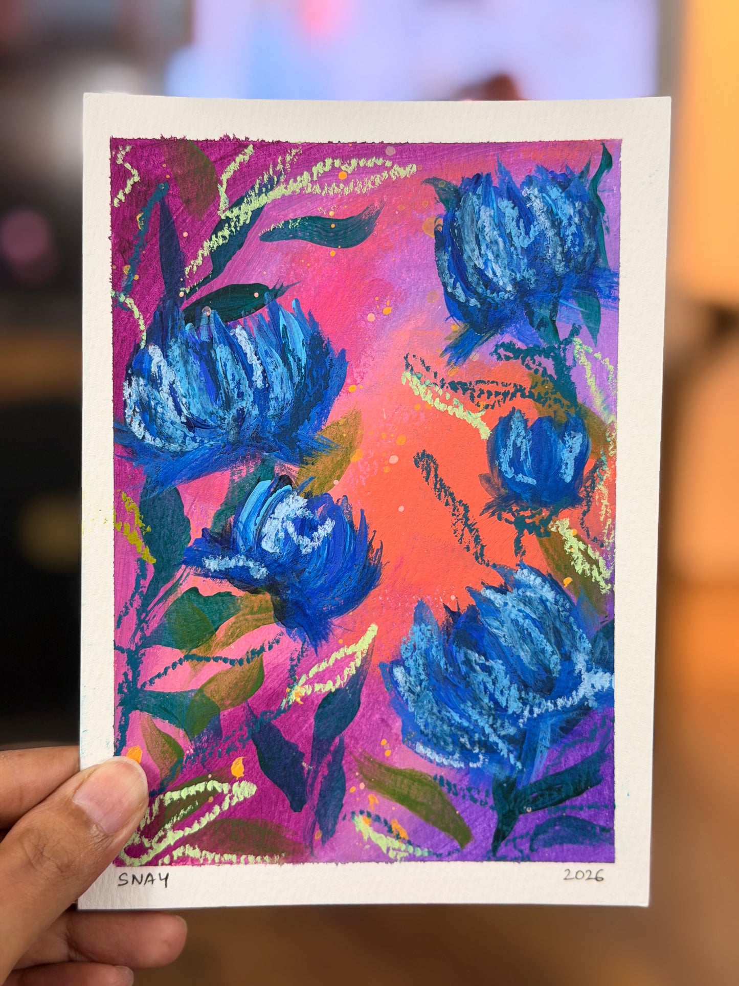 "Magic Blooms" Original Acrylic Painting Study on Paper (5" × 7") | Art by Snay