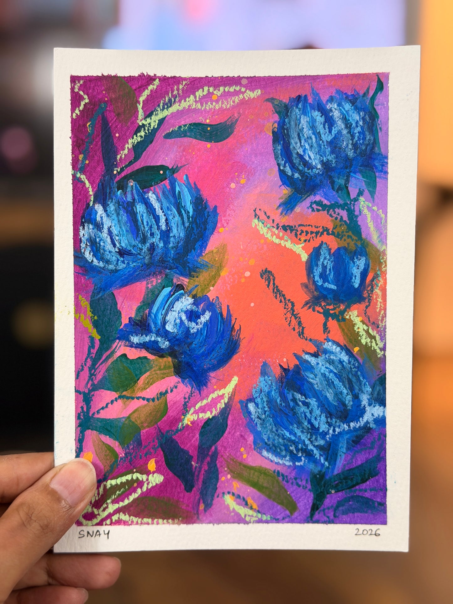 "Magic Blooms" Original Acrylic Painting Study on Paper (5" × 7") | Art by Snay