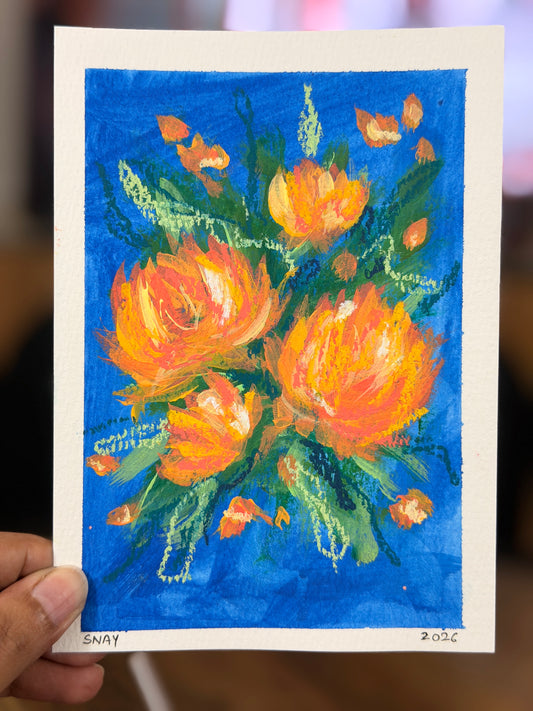 "Orange Blooms" Original Acrylic Painting Study on Paper (5" × 7") | Art by Snay
