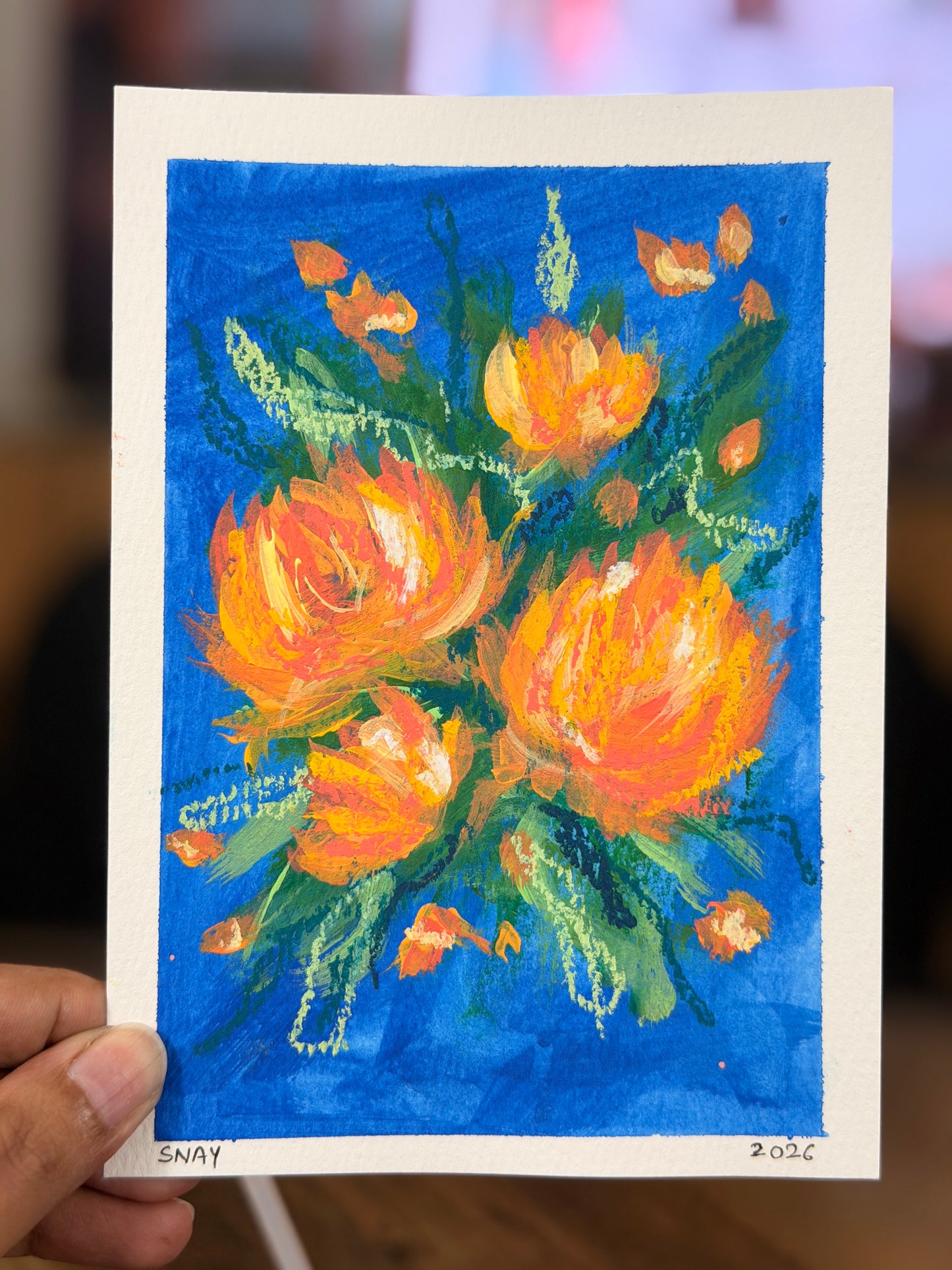 "Orange Blooms" Original Acrylic Painting Study on Paper (5" × 7") | Art by Snay