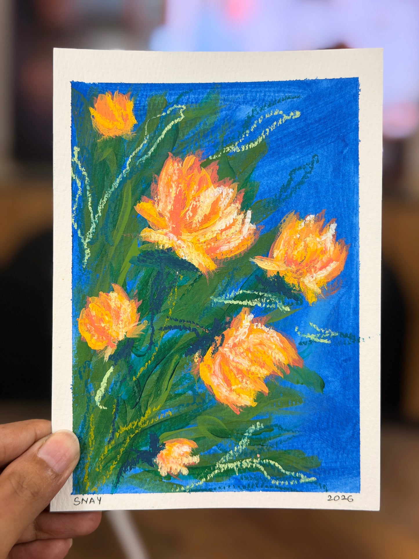 "Blue Garden" Original Acrylic Painting Study on Paper (5" × 7") | Art by Snay