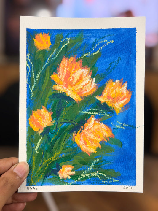 "Blue Garden" Original Acrylic Painting Study on Paper (5" × 7") | Art by Snay