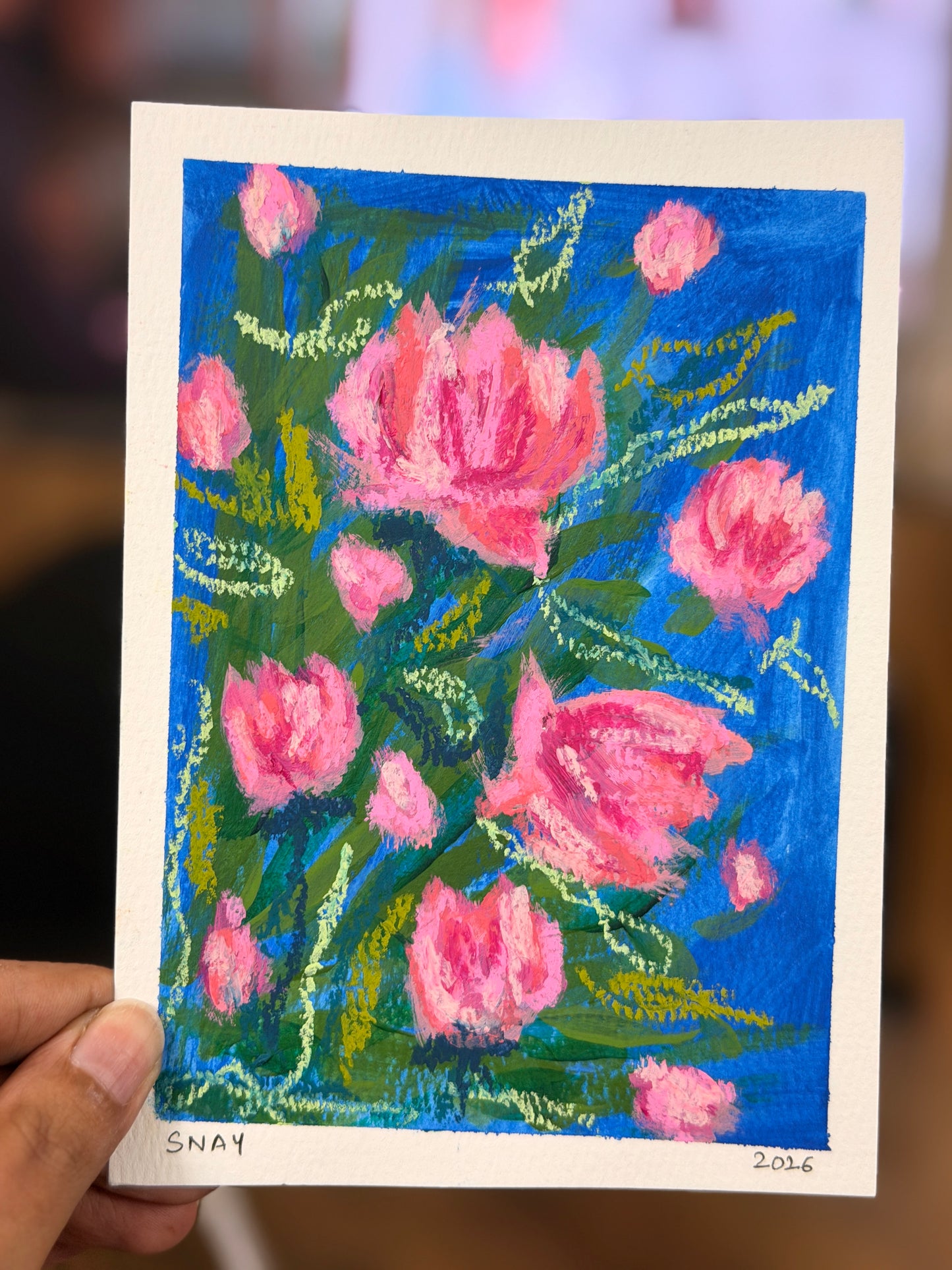 "Pink Garden" Original Acrylic Painting Study on Paper (5" × 7") | Art by Snay