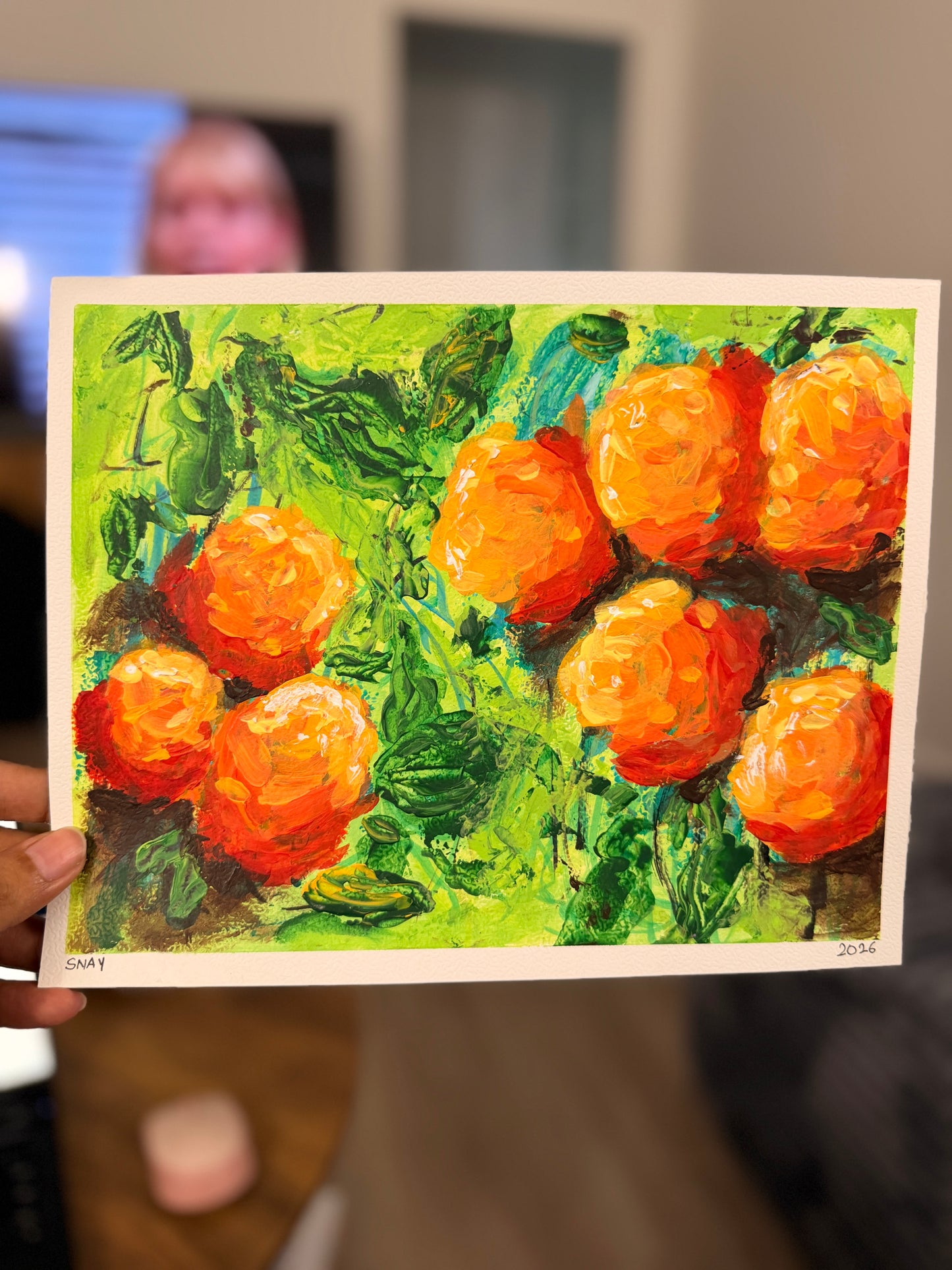 "Orange Florals" Original Acrylic Painting Study on Paper (8" × 10") | Art by Snay