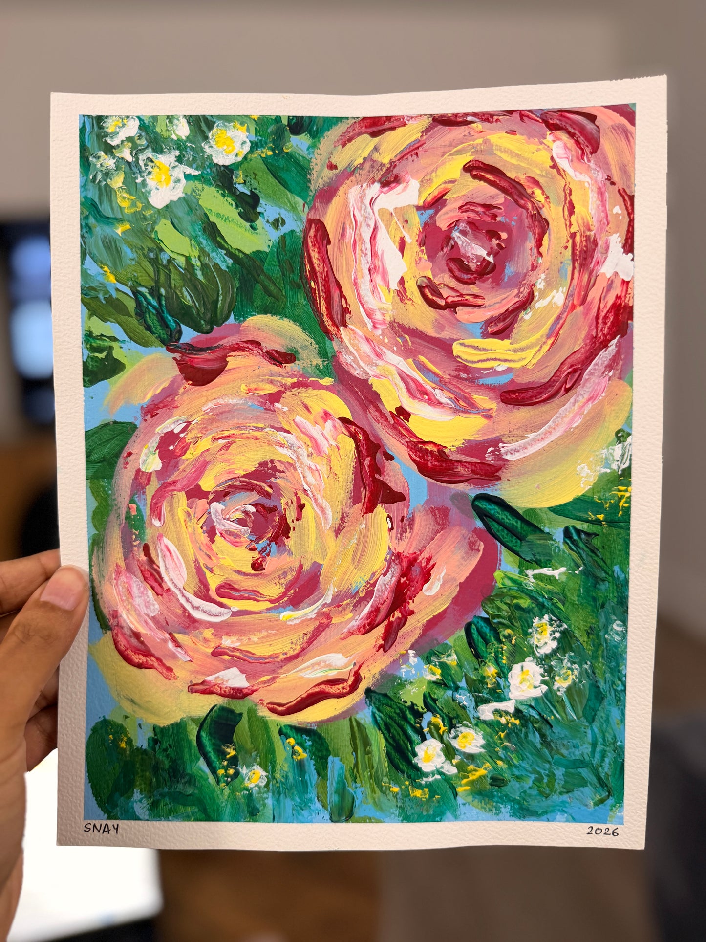 "Wild Roses 1" Original Acrylic Painting Study on Paper (8" × 10") | Art by Snay
