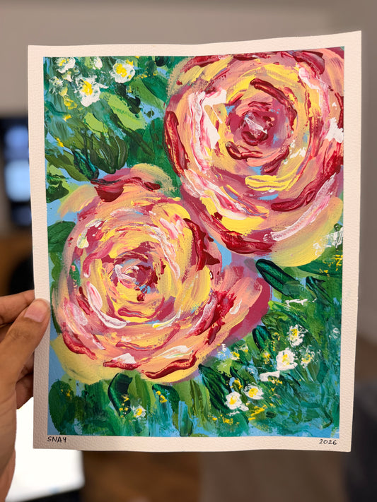 "Wild Roses 1" Original Acrylic Painting Study on Paper (8" × 10") | Art by Snay