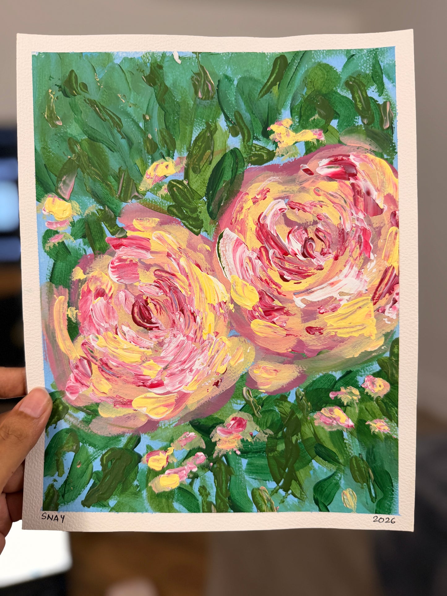 "Wild Roses 2" Original Acrylic Painting Study on Paper (8" × 10") | Art by Snay