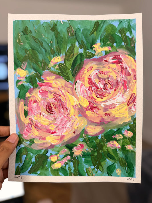 "Wild Roses 2" Original Acrylic Painting Study on Paper (8" × 10") | Art by Snay