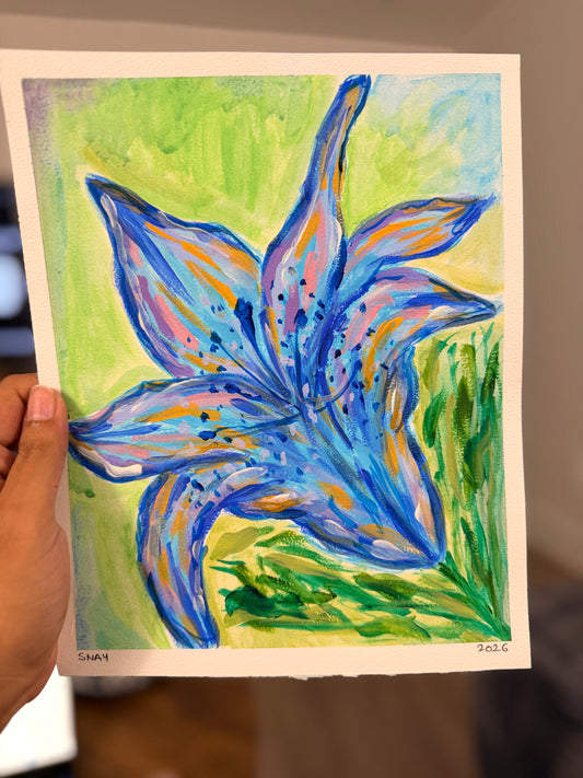 "Blue Lily" Original Acrylic Painting Study on Paper (8" × 10") | Art by Snay
