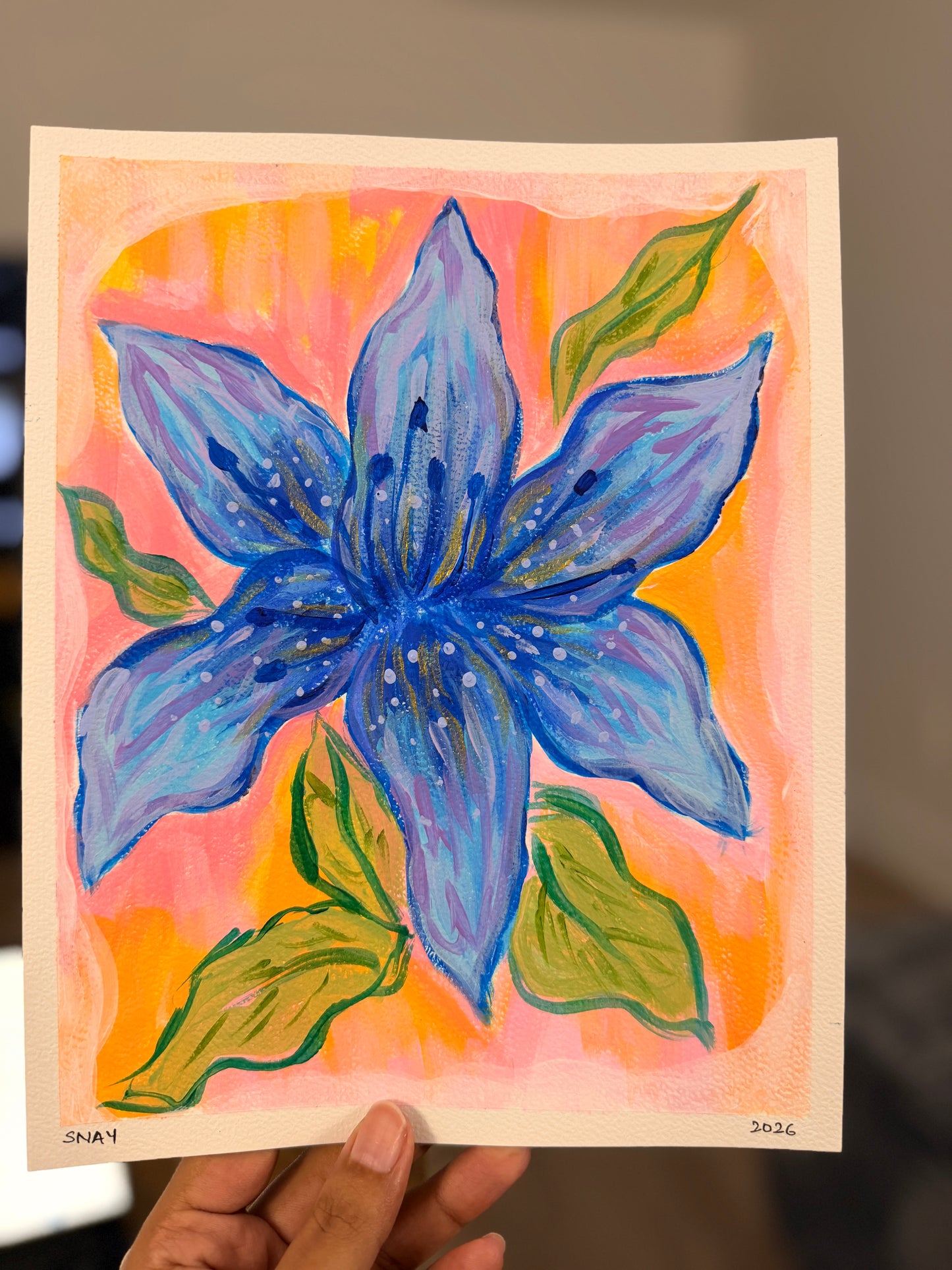 "Celestial Lily" Original Acrylic Painting Study on Paper (8" × 10") | Art by Snay