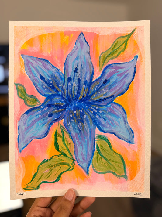 "Celestial Lily" Original Acrylic Painting Study on Paper (8" × 10") | Art by Snay