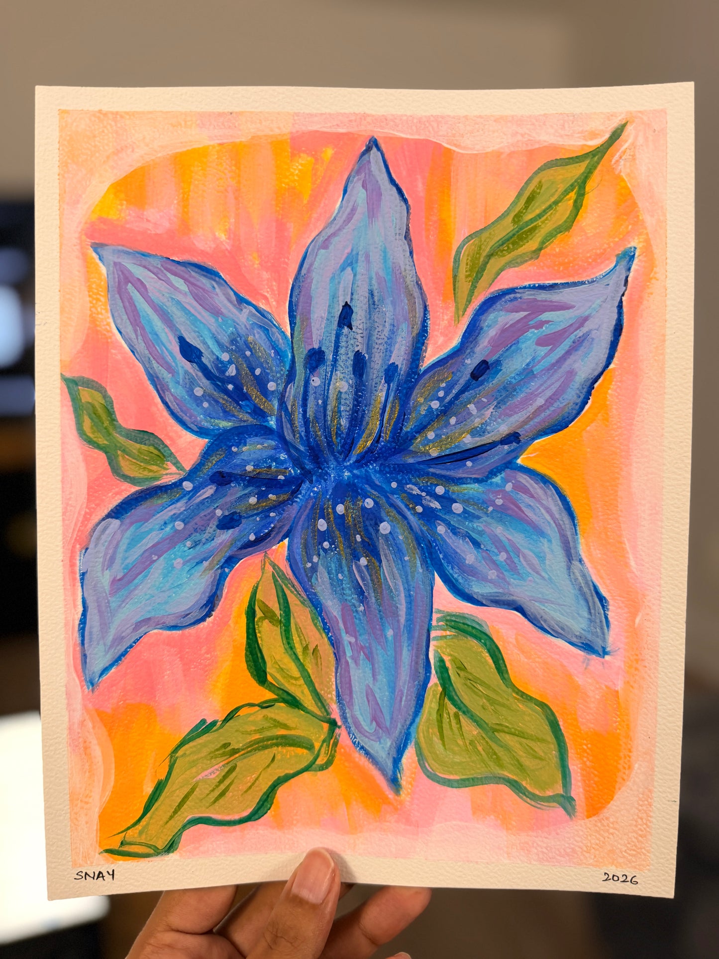 "Celestial Lily" Original Acrylic Painting Study on Paper (8" × 10") | Art by Snay