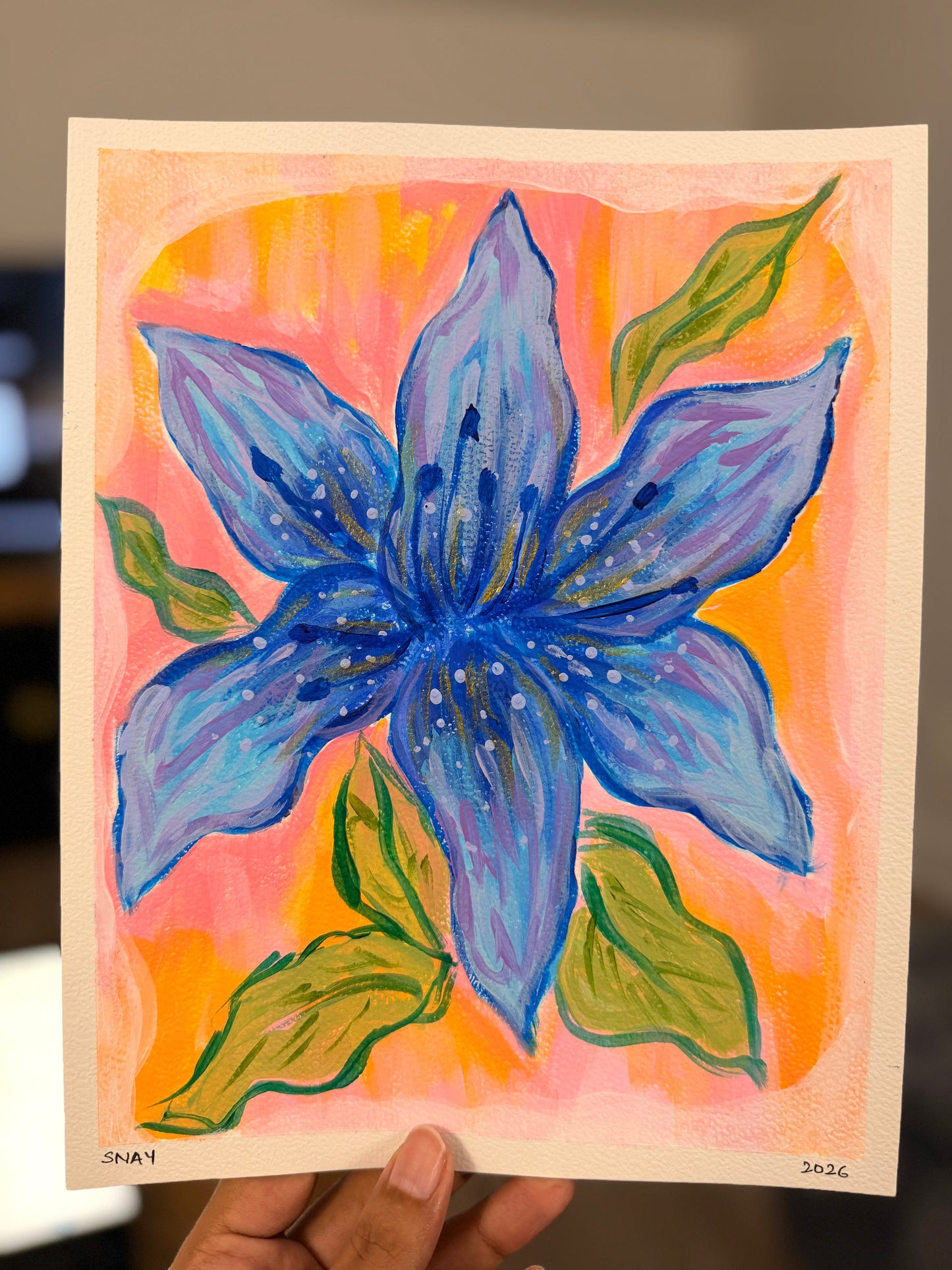 "Celestial Lily" Original Acrylic Painting Study on Paper (8" × 10") | Art by Snay